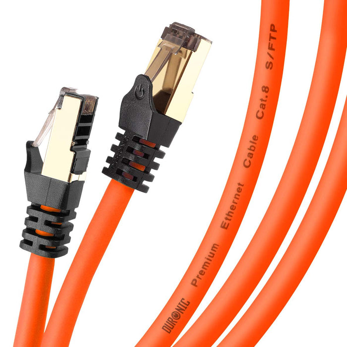 Duronic Ethernet Cable 3M High Speed CAT 8 Patch Network Shielded Lead 2GHz / 2000MHz / 40 Gigabit, CAT8 SFTP Wire, Snagless RJ45 Super-Fast Data - Orange