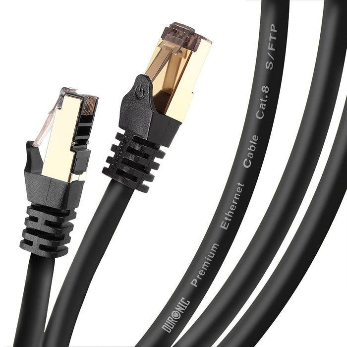 Duronic Ethernet Cable 5M High Speed CAT 8 Patch Network Shielded Lead 2GHz / 2000MHz / 40 Gigabit, CAT8 SFTP Wire, Snagless RJ45 Super-Fast Data - Black