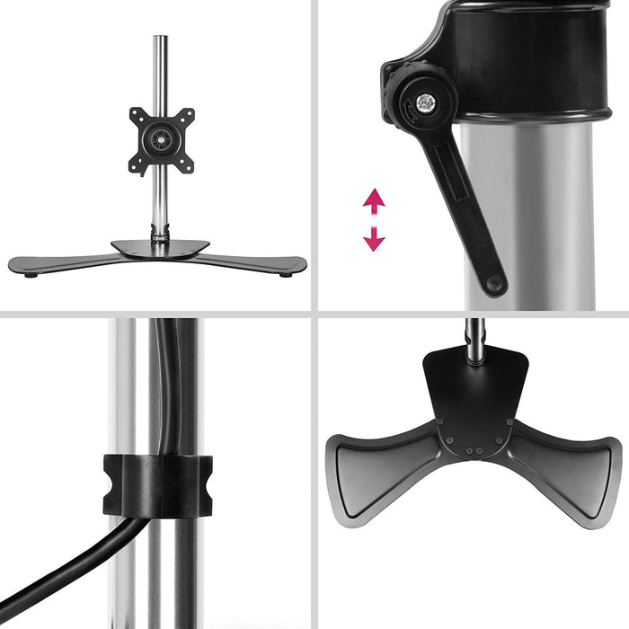 Duronic Computer Monitor Arms Stand DM751 Single Freestanding PC Arm Desk Mount Adjustable Stands for VESA 75/100 One 15-24 Inch LED LCD Screen 8kg Capacity Mounts Tilt -15/+15 Rotate 360 - Black