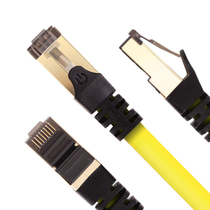 Duronic Ethernet Cable 2M High Speed CAT 8 Patch Network Shielded Lead 2GHz / 2000MHz / 40 Gigabit, CAT8 SFTP Wire, Snagless RJ45 Super-Fast Data - Yellow