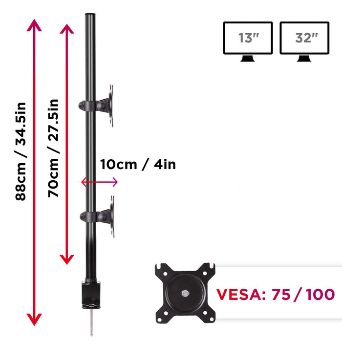 Duronic Dual Monitor Stand DM15D2V2, Dual Monitor Arms for two 13-32” PC LCD Screens, Height Adjustable Dual Monitor Mount, Gaming Monitor with VESA 75 100, Monitor Riser for Work & Home Office Desk