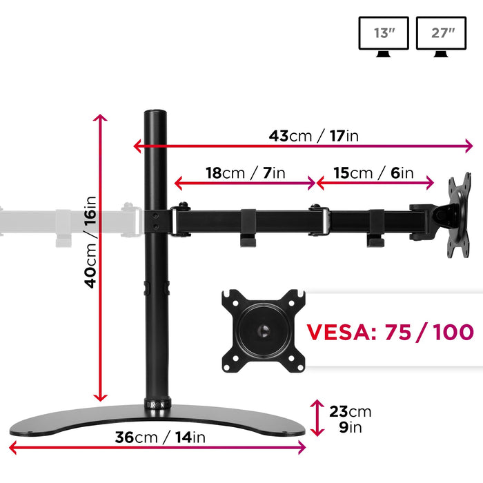 Duronic Dual Monitor Stand DM15D2, Double Monitor Arm Desk Mount for Two 13-27” PC Screens, Height Adjustable Monitor Mounts with VESA 75 100, Monitor Riser for Home Office Work Desk