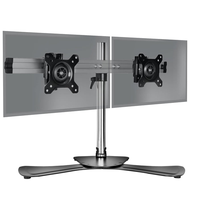 Duronic Computer Monitor Arms Stand DM752 Dual Freestanding PC Multi Arm Desk Mount Height Adjustable Stands for VESA 75/100 Two 15-24 Inch LED LCD Screens 8kg Capacity Mounts Tilt -15/+15 Rotate 360 - Black