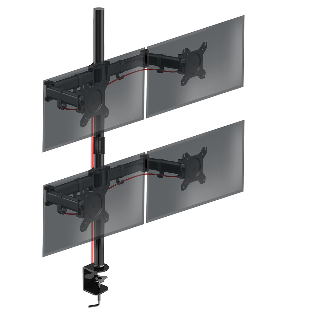 Duronic 4 Screen Monitor Stand DMT254 Height Adjustable Quad Monitor Arm with 100cm Pole C Clamp Monitor Risers for 13-27” Screens Desk Mounts with 8kg Capacity and VESA 75/100 for Home Office Work