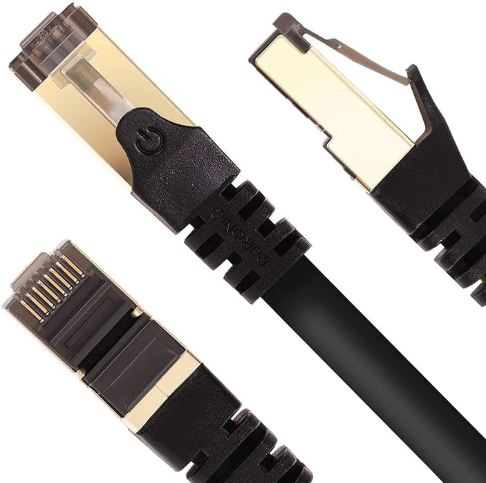 Duronic Ethernet Cable 10M High Speed CAT 8 Patch Network Shielded Lead 2GHz / 2000MHz / 40 Gigabit, CAT8 SFTP Wire, Snagless RJ45 Super-Fast Data - Black