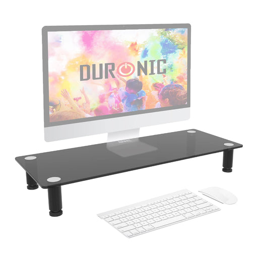 Duronic Monitor Stand Riser DM051 | Laptop and Screen Stand for Desktop | Black Tempered Glass | Support for a TV or PC Computer Monitor | Ergonomic Office Desk Shelf | 40kg Capacity | 63x25cm