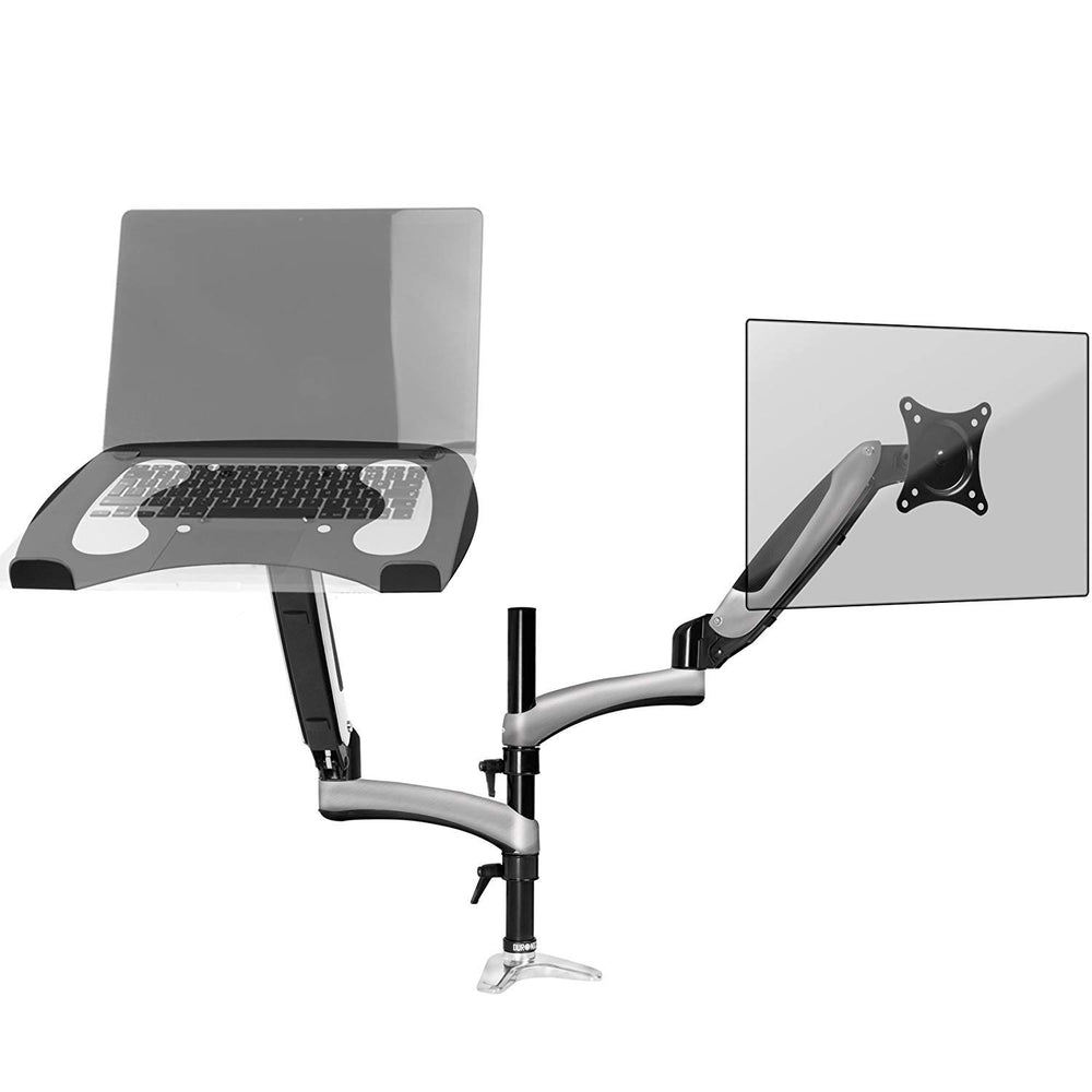 Duronic Desk Mount DM65L1X1 | Dual Gas-Powered Monitor Stand for 15-27 Inch LCD/LED PC/TV Screen and Laptop | Twin Arms | Adjustable Support | VESA 75/100 Bracket | Tilt 15-27-90°/+85°,Swivel 180°,Rotate 360°