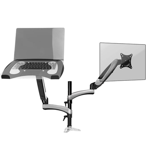 Duronic Desk Mount DM65L1X1 | Dual Gas-Powered Monitor Stand for 15-27 Inch LCD/LED PC/TV Screen and Laptop | Twin Arms | Adjustable Support | VESA 75/100 Bracket | Tilt 15-27-90°/+85°,Swivel 180°,Rotate 360°