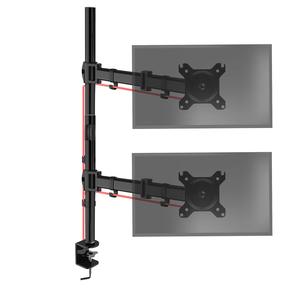 Duronic Dual Monitor Arms DMT252VX2 Height Adjustable PC Monitor Stand with 100cm Pole C Clamp Monitor Risers for 13-27” Screens Desk Mounts with 8kg Capacity and VESA 75/100 for Home Office Work