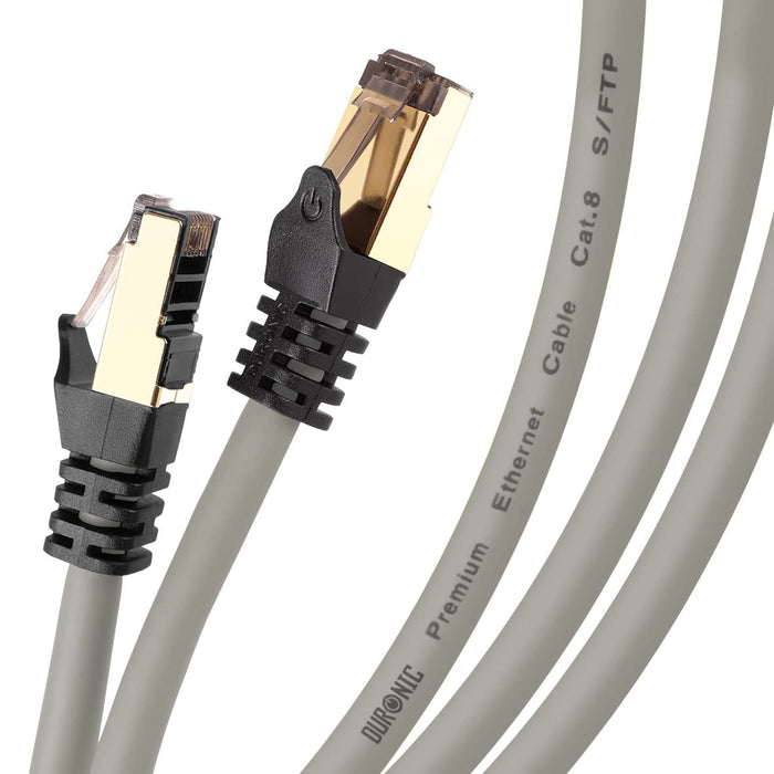 Duronic Ethernet Cable 1.5M High Speed CAT 8 Patch Network Shielded Lead 2GHz / 2000MHz / 40 Gigabit, CAT8 SFTP Wire, Snagless RJ45 Super-Fast Data - Grey