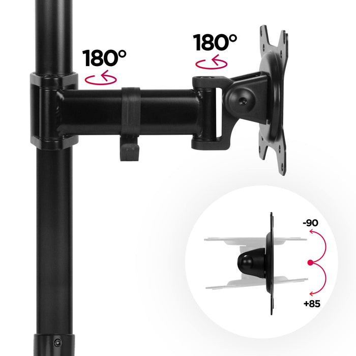 Duronic Single Monitor Arm DMT251X2 Height Adjustable PC Monitor Stand with 100cm Pole C Clamp Monitor Riser for 13-27” Screens Desk Mount with VESA 75/100 with 8kg Capacity for Home Office Work