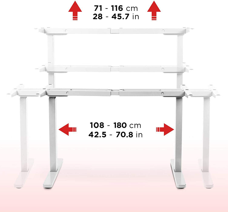 Duronic Sit Stand Desk Frame TM22 WE | Electric Standing Office Table | Frame ONLY | Height Adjustable 71-116cm | Ergonomic Workstation | WHITE | Memory Function | Dual Motor / 2 Stage