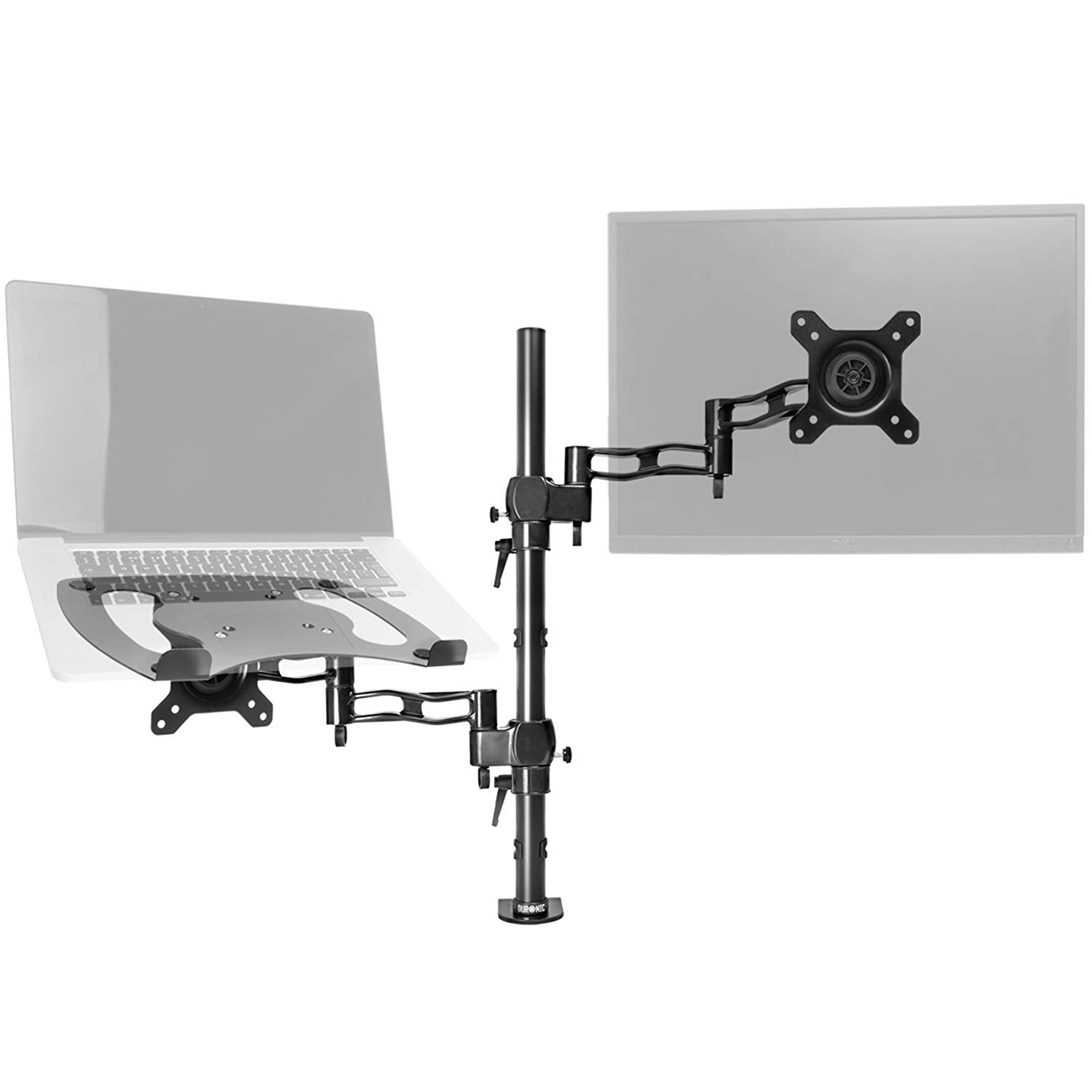 Duronic Laptop Desk Mount DM35L1X1, Dual Monitor Arm Stand for 13-27” PC Screens, Laptop and Monitor Stand with VESA 75 100, Adjustable Monitor Pole for Home Office Work Desk