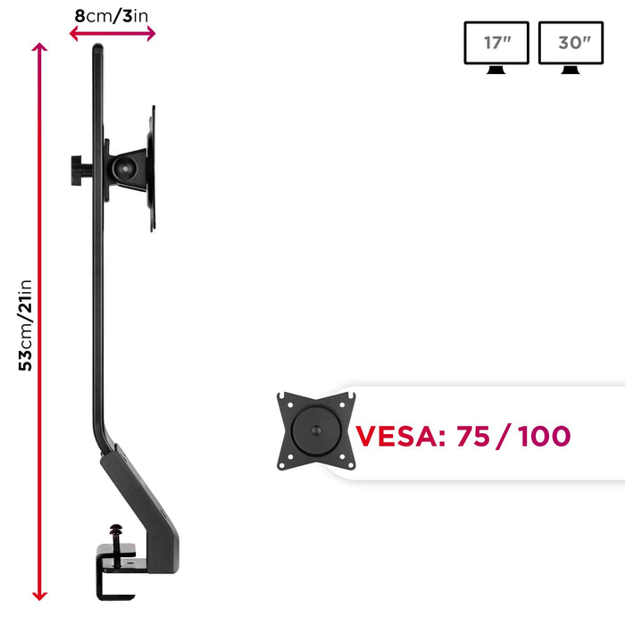 Duronic DM12X1 Monitor Arm Stand, Low Profile, 17 - 30 inch Single LCD LED Desk Mount Bracket with Tilt and Swivel (Tilt +15°/-15°,Rotate 360°)