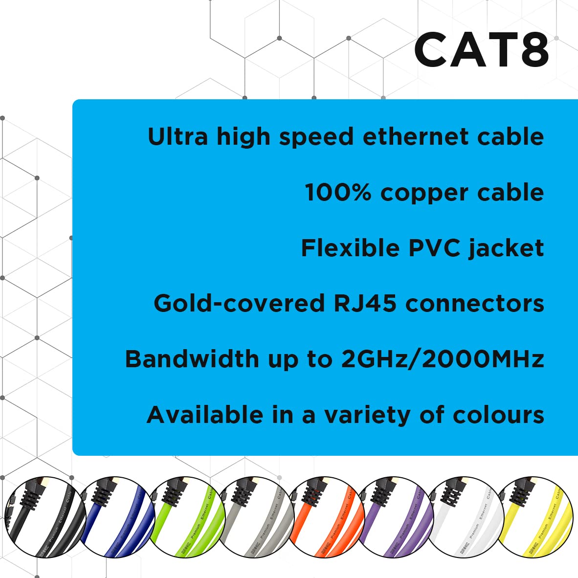 Duronic Ethernet Cable 1M High Speed CAT 8 Patch Network Shielded Lead 2GHz / 2000MHz / 40 Gigabit, CAT8 SFTP Wire, Snagless RJ45 Super-Fast Data - Grey