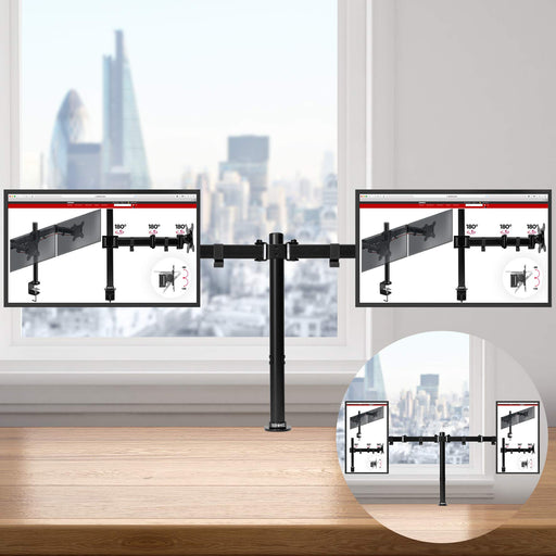 Duronic Dual Monitor Arm Stand DM152 | Twin PC Desk Mount | BLACK | Steel | Height Adjustable | For Two 13-32 LED LCD Screens | VESA 75/100 | 8kg Capacity | Tilt -90°/+35°,Swivel 180°,Rotate 360°