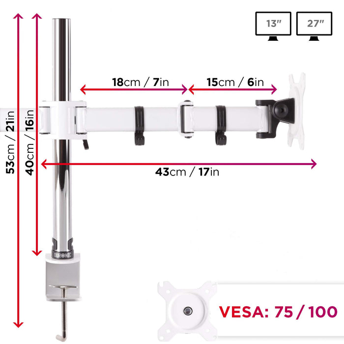 Duronic Dual Monitor Stand DM252 Double Monitor Arm White Twin Riser Two Mount for 13-27” Computer Screen 2 Height Adjustable Clamp Stands for PC Desk, Gaming, Work, Home & Office Studio, VESA 75 100