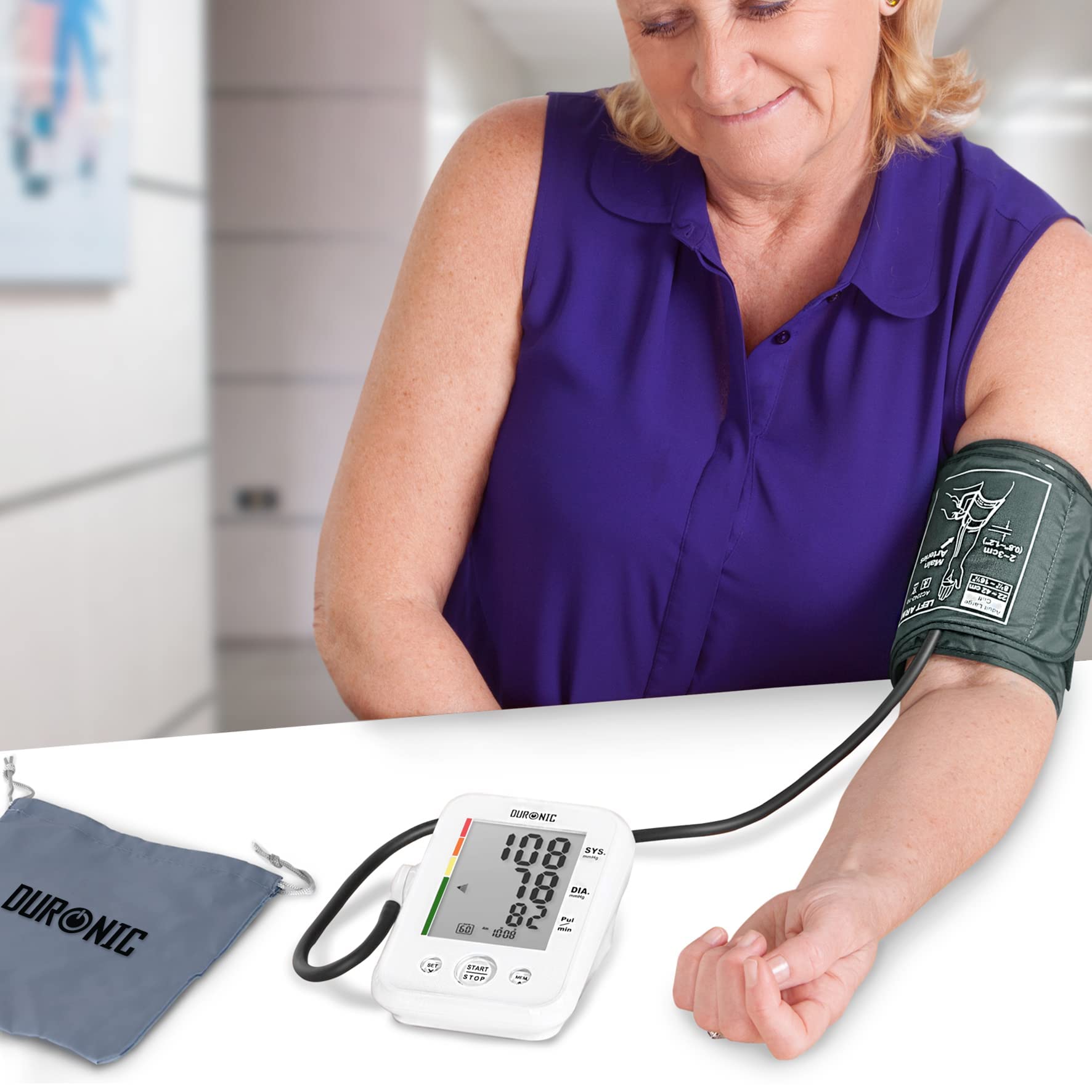 Duronic Blood Pressure Monitor BPM150 CE Approved and Medically Certified Automatic Upper Arm Heart Rate Detector with Adjustable Cuff (22cm-42cm) for Accurate Home use