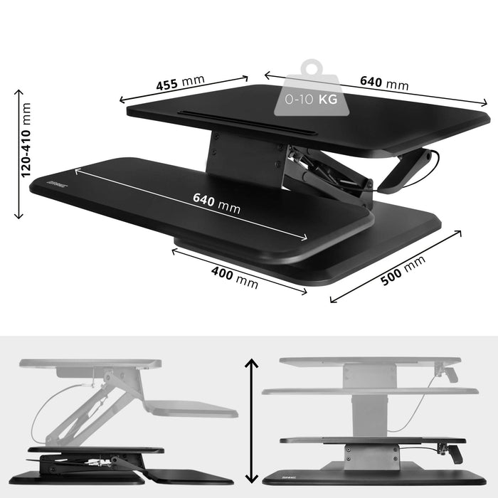 Duronic Sit-Stand Desk DM05D12 | Height Adjustable Office Workstation | 64x45.5cm Platform | Raises from 12-41cm | Riser for PC Computer Screen, Keyboard, Laptop | Ergonomic Desktop Table Converter