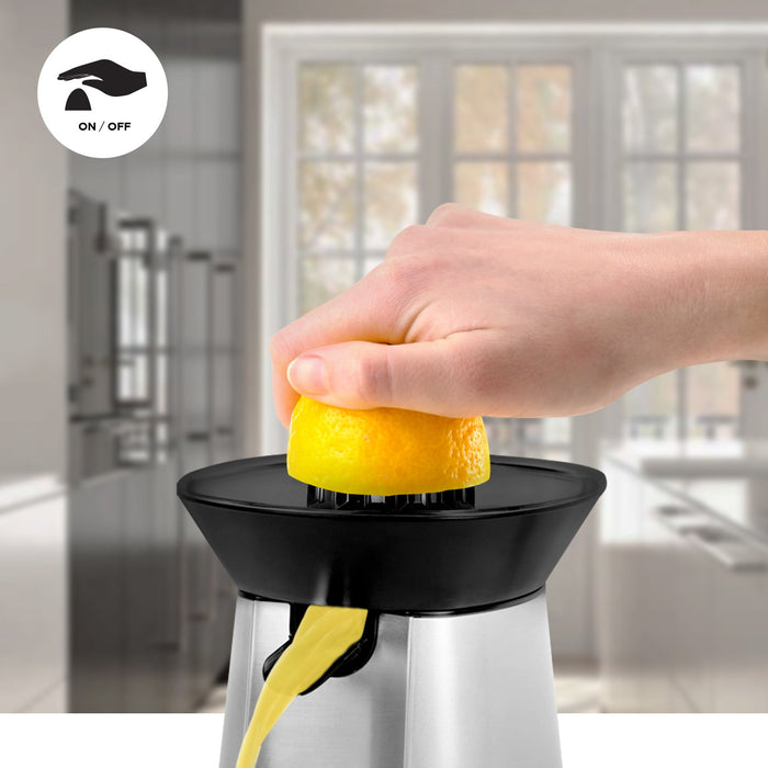 Duronic Electric Citrus Juicer JE6SR Silver 100W Powerful Citrus Press Juicer Ideal for Fresh Citrus Juice Oranges Lemons Lime Squeezer Juice Machine 2 Interchangeable Press Cones