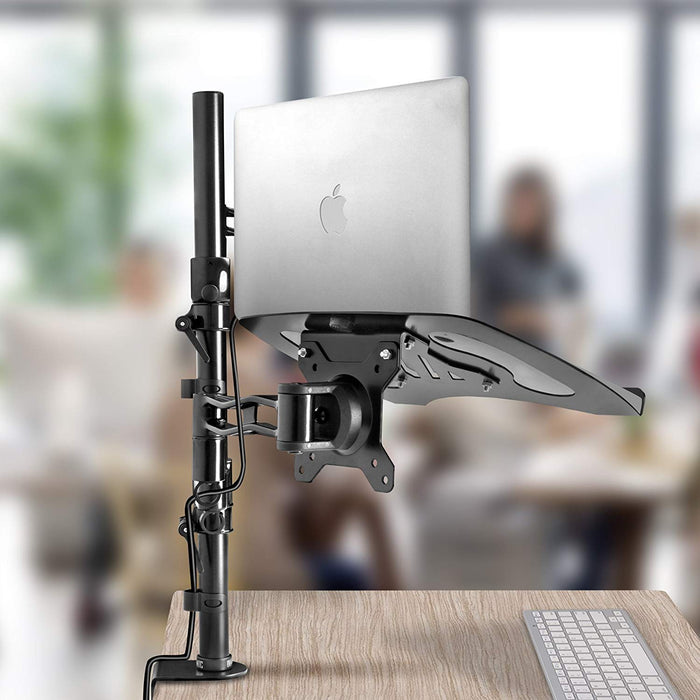 Duronic Laptop Desk Mount DM35L1X1, Dual Monitor Arm Stand for 13-27” PC Screens, Laptop and Monitor Stand with VESA 75 100, Adjustable Monitor Pole for Home Office Work Desk