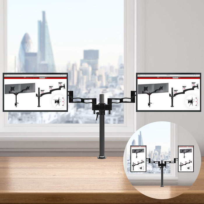 Duronic Computer Monitor Arms Stand DM352 BK Dual Freestanding PC Multi Arm Desk Mount Twin Adjustable Stands for VESA 75/100 Two 13-27 Inch LED LCD Screens 8kg Capacity Mounts Tilt -15/+15 - Black