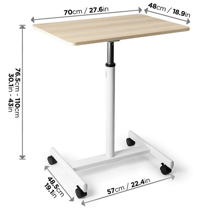 Duronic Sit-Stand Desk WPS67 | Brown/White Ergonomic Desk | Multi-Use Video Projector Table on Wheels | 70x48cm Platform | Portable | Adjustable Height | 30kg Capacity | For Home/Office/Workspace