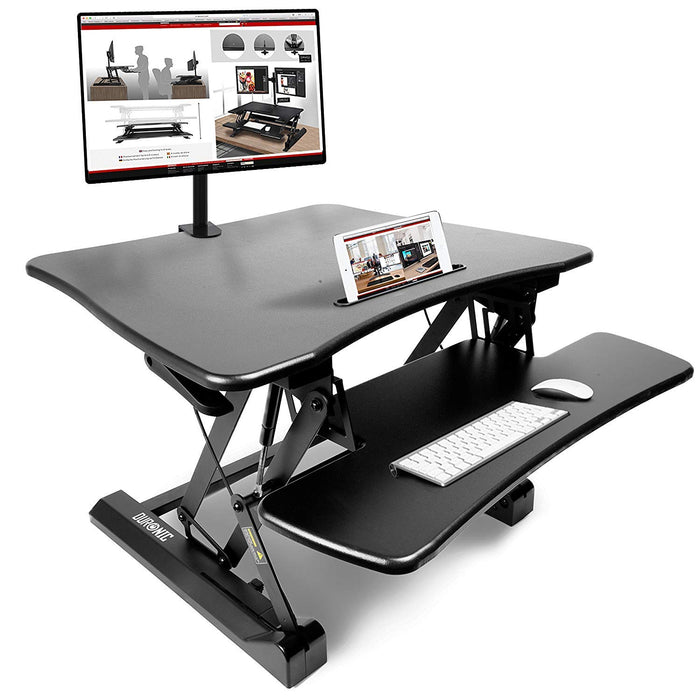 Duronic Sit-Stand Desk DM05D3 | Height Adjustable Office Workstation | 73x59cm Platform | Raises from 15-50cm | Riser for PC Computer Screen, Keyboard, Laptop | Ergonomic Desktop Table Converter