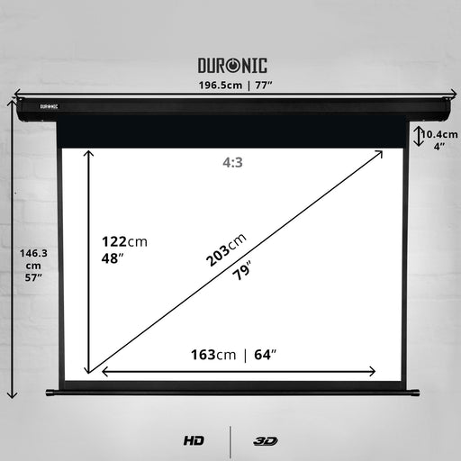 Duronic Electric Projector Screen EPS80/43 Motorised Projection Screen 4:3 Ratio Wall & Ceiling Mountable Movie Screen for Home Theatre, Classrooms & Office Work