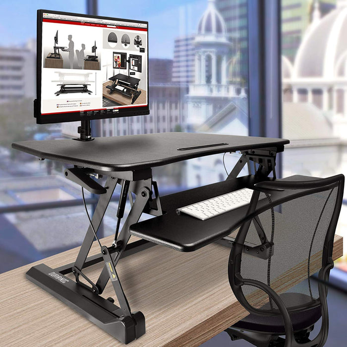 Duronic Sit-Stand Desk DM05D3 | Height Adjustable Office Workstation | 73x59cm Platform | Raises from 15-50cm | Riser for PC Computer Screen, Keyboard, Laptop | Ergonomic Desktop Table Converter