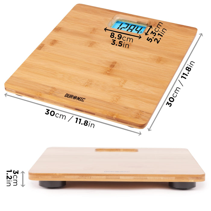 Duronic Digital Bathroom Scales BS504 Body Weight Weighing Scales Stone lb kg High Precision Sensors 180kg Capacity Eco-Friendly Bamboo Design