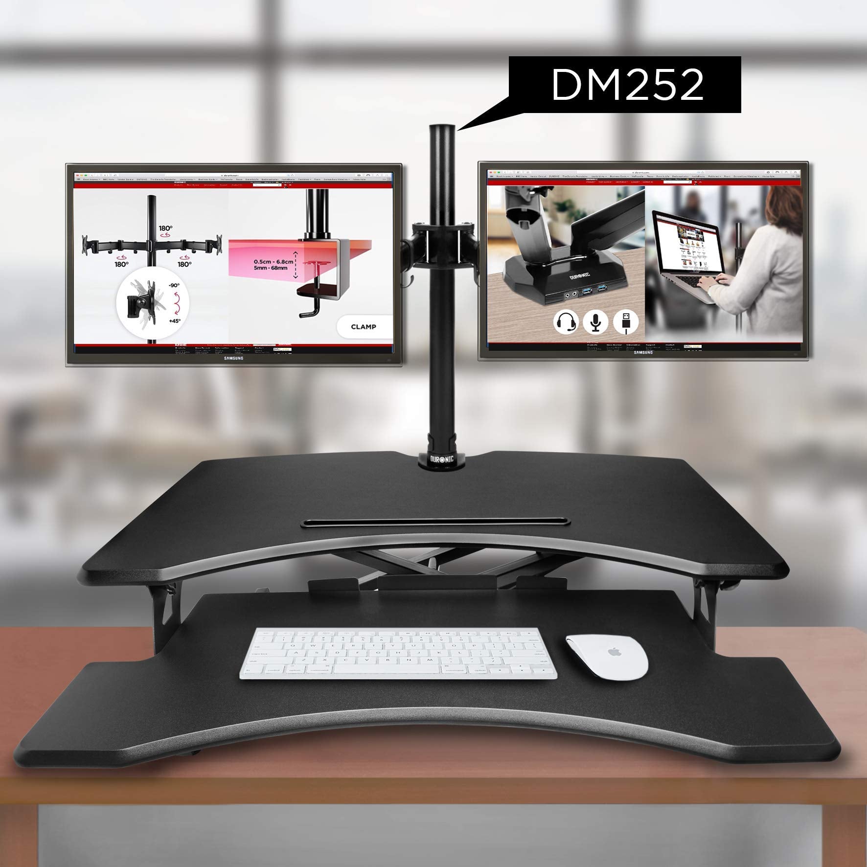 Duronic Sit-Stand Desk DM05D17 | Height Adjustable Office Workstation | 82x45cm Platform | Raises from 12-49cm | Riser for PC Computer Screen, Keyboard, Laptop | Ergonomic Desktop Table Converter