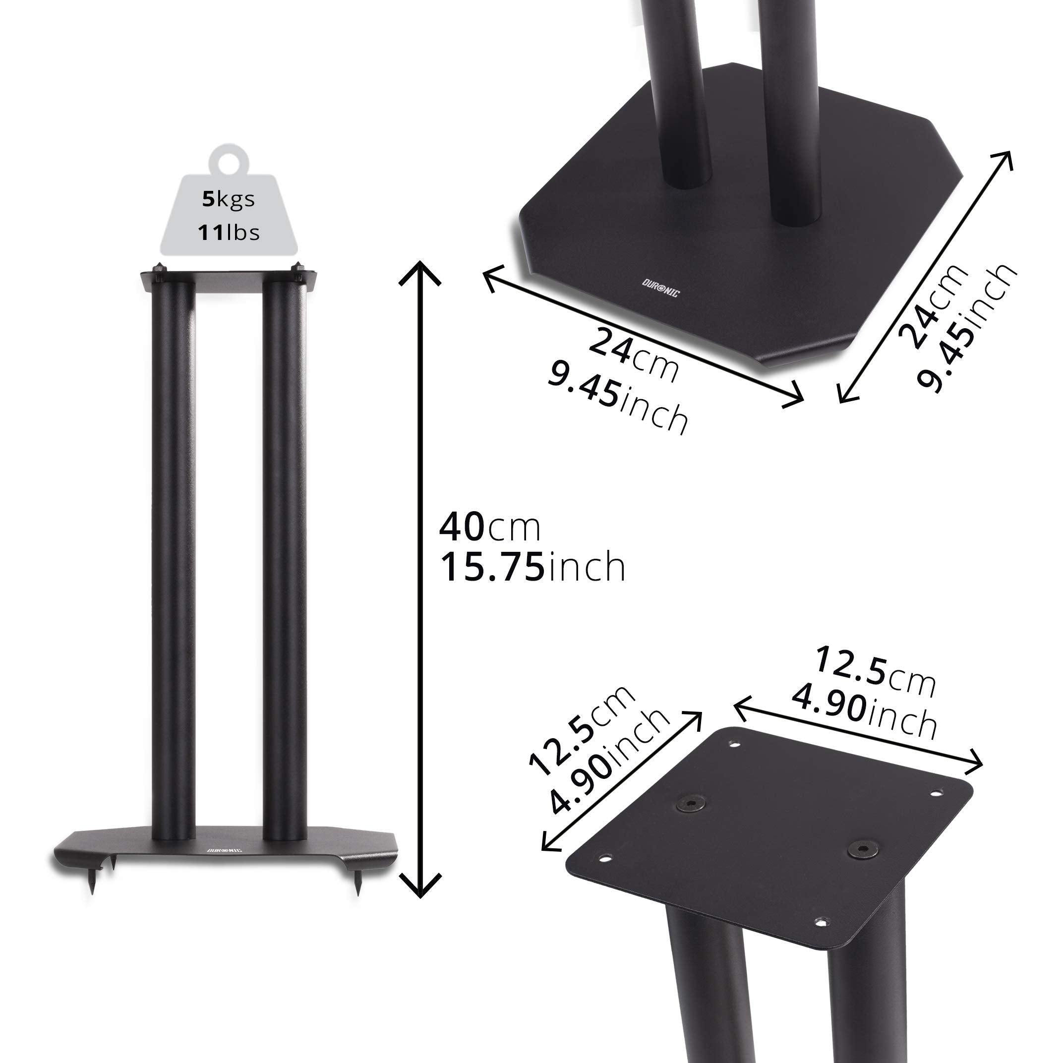 Duronic SPS1022-40 Speaker Stand (Pair) - 40cm Height, Steel Base Supports, Floor/Table Standing with Spikes, Shoes, Pads, Insulating - Better Audio Quality - Black