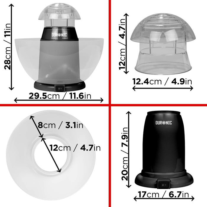 Duronic Popcorn Maker POP50 /BK [BLACK]| Hot Air Corn Popper | Make Homemade Healthy Oil-Free Popcorn | Low Calorie Snacking | Comes with Measuring Cup and Serving Bowl | 1200W