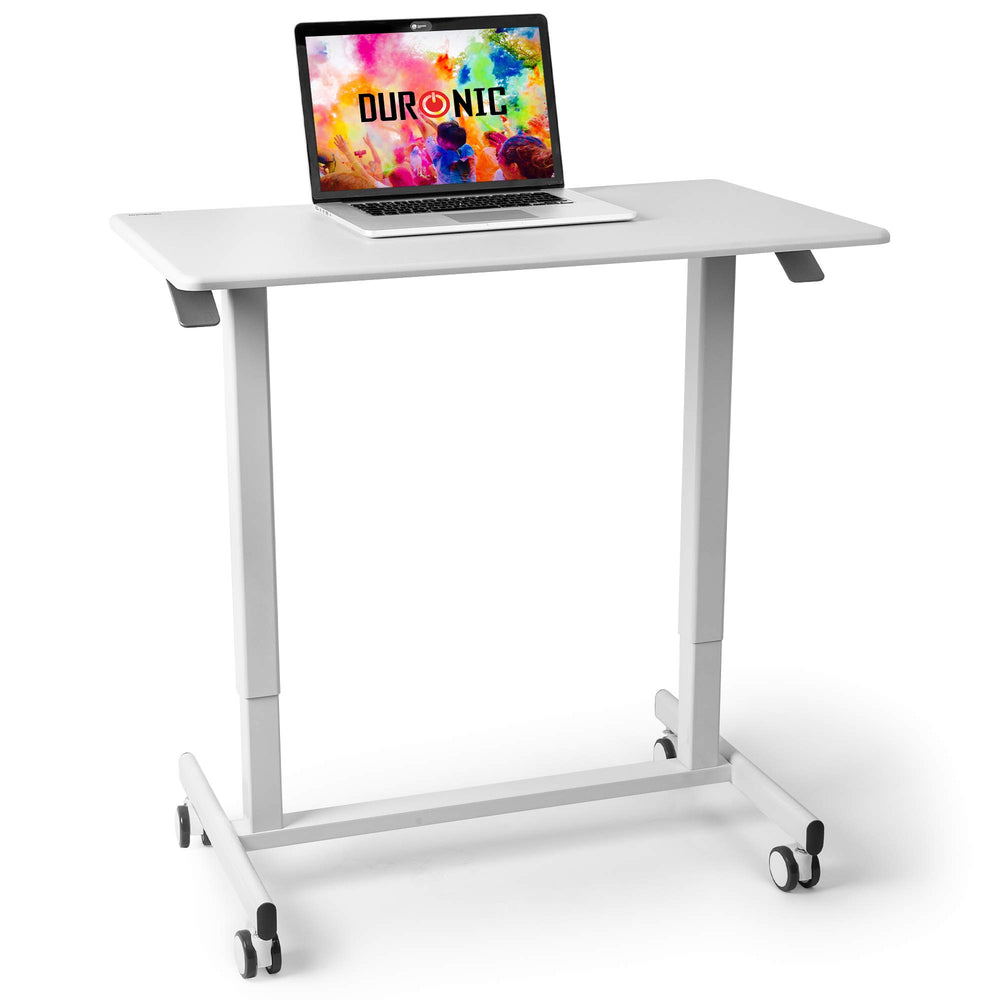 Duronic Sit Stand Desk Top TM03T Ergonomic Standing Sitting Desks Table Converter Adjustable Height Multi Use Desktop Workstation Portable on Wheels for Adults and Children, for Office, Home - White