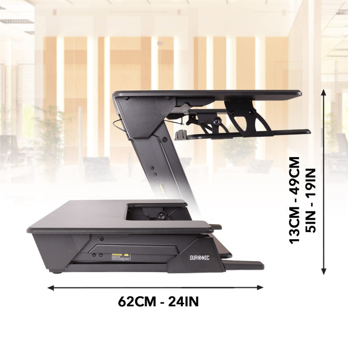 Duronic Sit-Stand Desk DM05D21 | Height Adjustable Office Workstation | 90x52cm Platform | Raises from 13-49cm | Riser for PC Computer Screen, Keyboard, Laptop | Ergonomic Desktop Table Converter