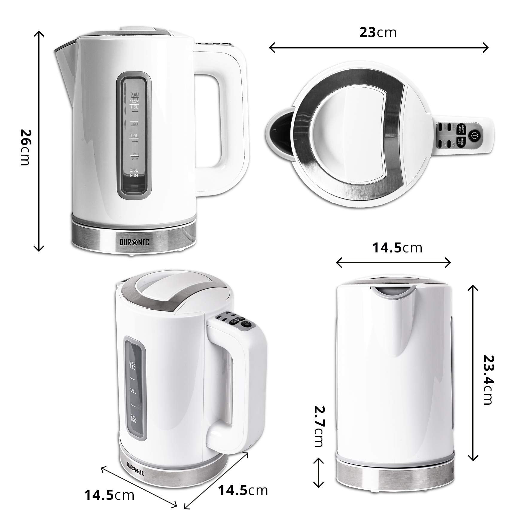 Duronic Electric Kettle EK30 WE | White 1.5L Fast Boil Kettle | Eco 3000W Variable Temperature Control | Keep Warm Function | Energy Efficient | Insulated Cool Touch | Cordless 360 Base | Multi-Use…