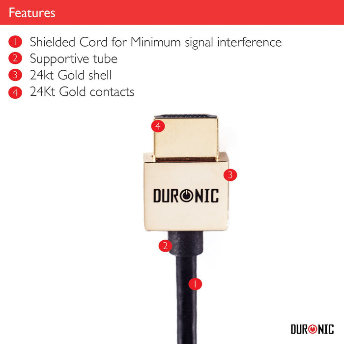 Duronic HDMI Cable [ HDC02 /1.5] | 1.5 Metre | BLACK | 1080p High Speed HDMI 1.4 & Ethernet Lead | 24K Gold Plated Connectors