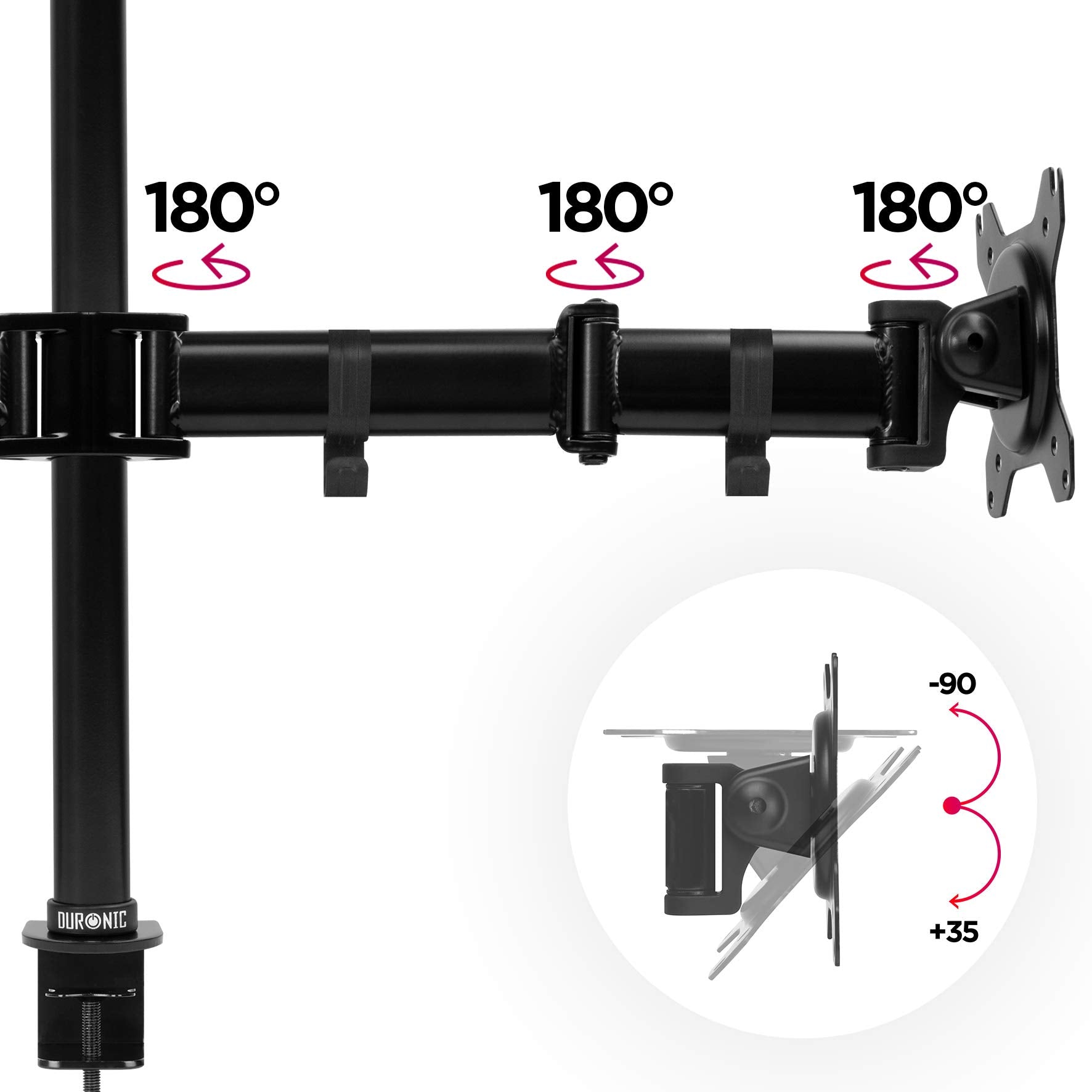 Duronic Dual Monitor Stand DM252 Double Monitor Arm Black Twin Riser Two Mount for 13-27” Computer Screen 2 Height Adjustable Clamp Stands for PC Desk, Gaming, Work, Home & Office Studio, VESA 75 100