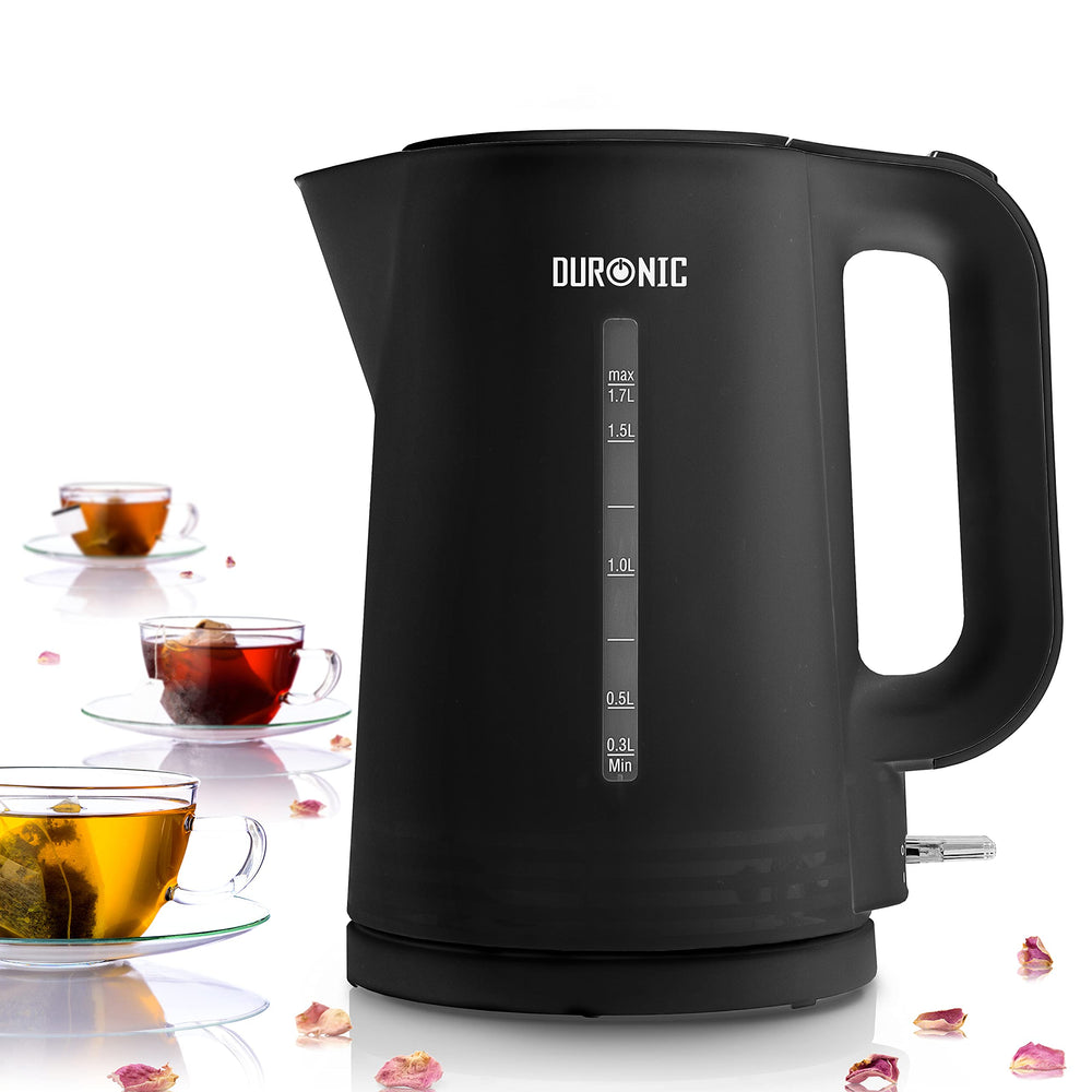 Duronic Electric Kettle EK17 /BK | BLACK 1.7L Fast Boil Kettle | 3000W Power | Contemporary Design | Cordless | 360° Base | Auto Shut-Off / Boil-Dry Protection | Flip Top Lid