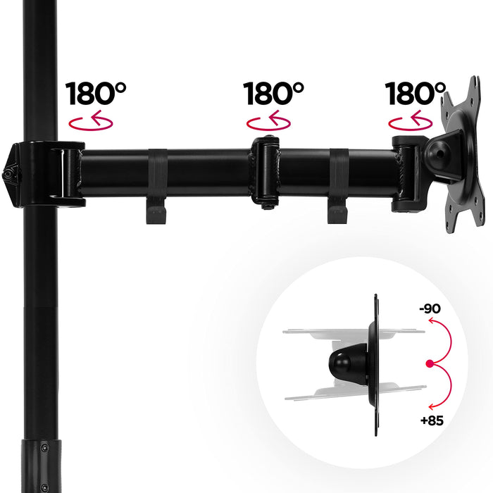 Duronic Dual Monitor Arms DMT252VX2 Height Adjustable PC Monitor Stand with 100cm Pole C Clamp Monitor Risers for 13-27” Screens Desk Mounts with 8kg Capacity and VESA 75/100 for Home Office Work