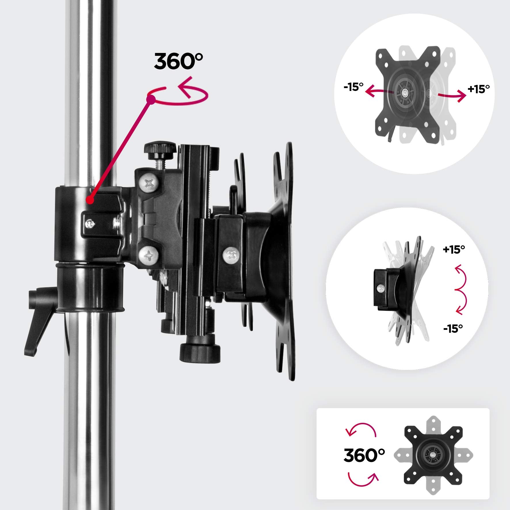 Duronic Computer Monitor Arms Stand DM756 Sextuple Freestanding PC Multi Arms Desk Mount Stands for VESA 75/100 Six 15-24 Inch LED LCD Screens 8kg Capacity Mounts, Tilt -15°/+15°, Rotate 360° - Black