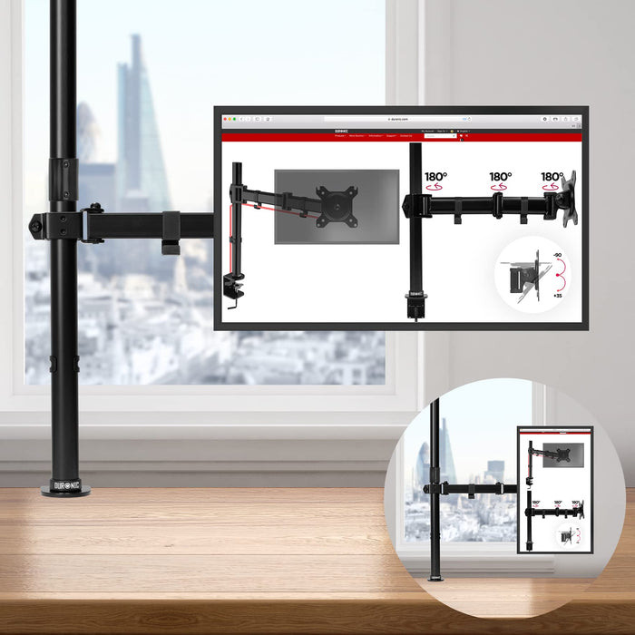 Duronic Single Monitor Stand DMT151X3 Monitor Arm Desk Mount for 13-32” PC Screens Adjustable Tilt Monitor Mount with 100cm Pole Gaming Monitor with VESA 75 100 Monitor Riser for Home Office Work Desk