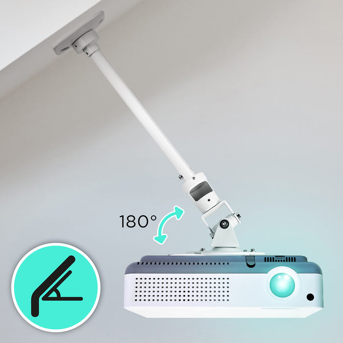 Duronic Projector Mount PB08XL | Extra Long Bracket Fixing for Ceiling | 10kg Capacity | Universal | Heavy Duty | Fittings Included | Rotate 360°, Swivel 180°, Tilt 180° for Easy Projection Set-up