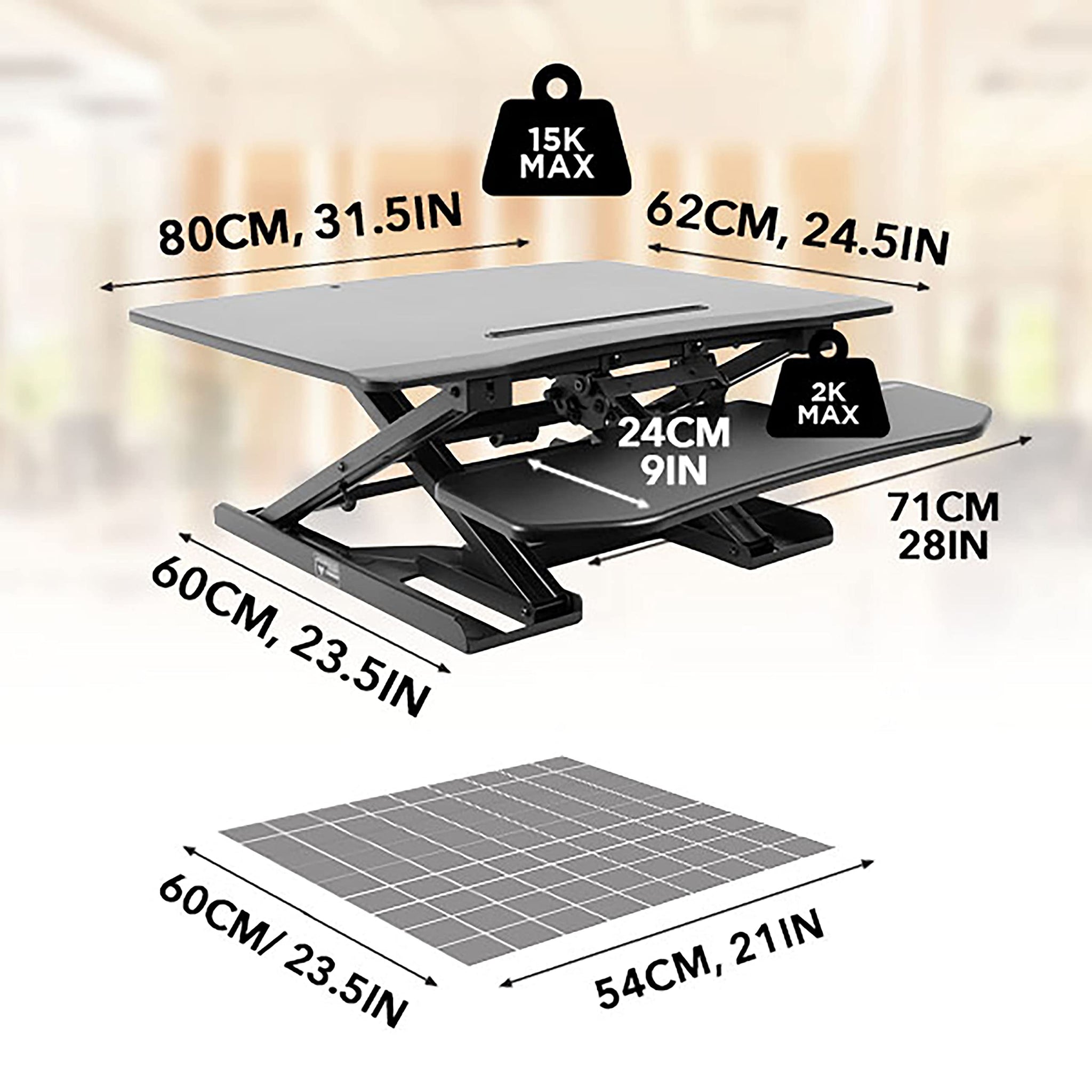 Duronic Sit-Stand Desk DM05D6 | Height Adjustable Office Workstation | 80x62cm Platform | Raises from 13-45cm | Riser for PC Computer Screen, Keyboard, Laptop | Ergonomic Desktop Table Converter