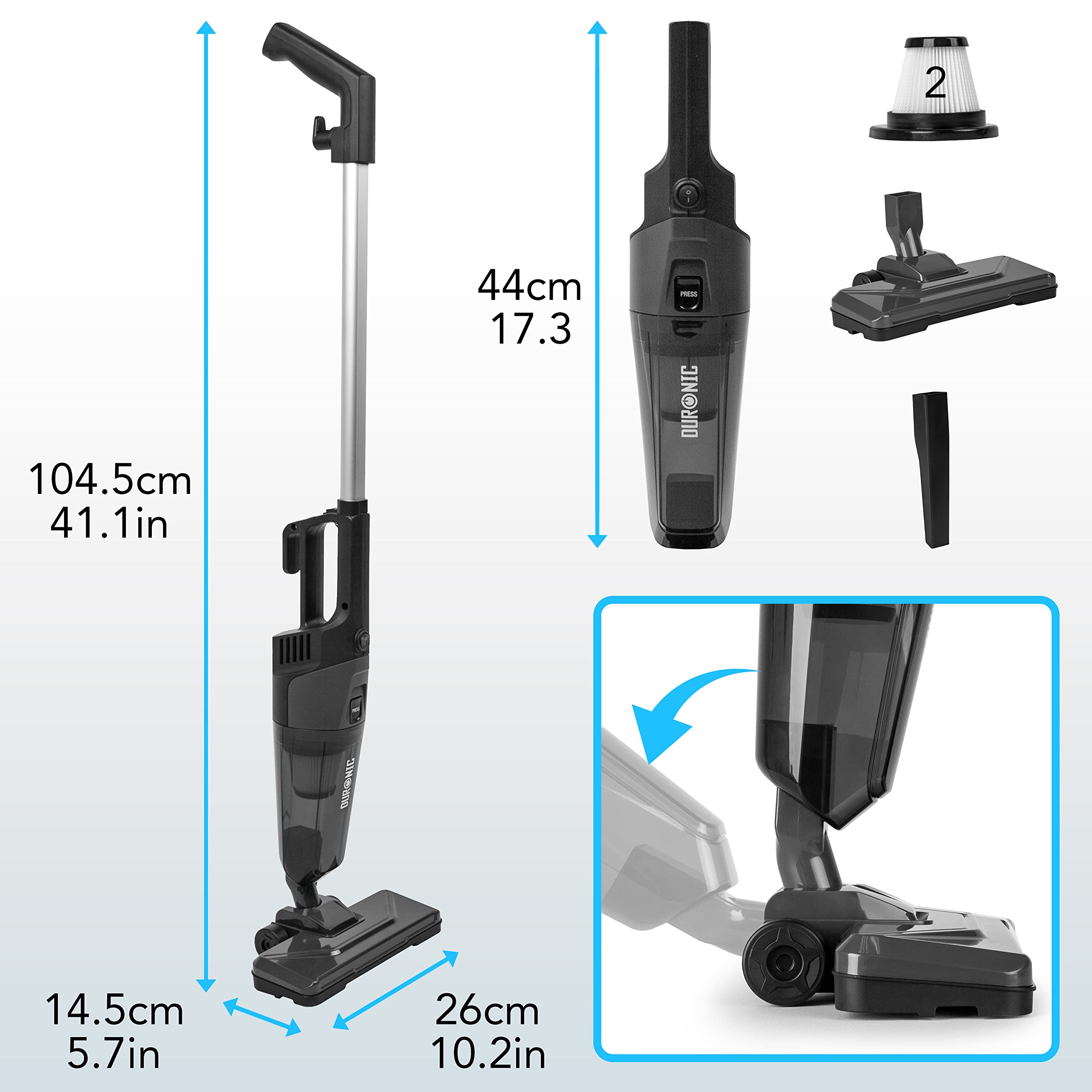 Duronic Upright Vacuum Cleaner VC9 Lightweight Corded Stick Vac Cleaners Hand Held Floor Carpet Upholstery Cleaner with HEPA Filter for Cleaning Dust, Hair in Home & Car