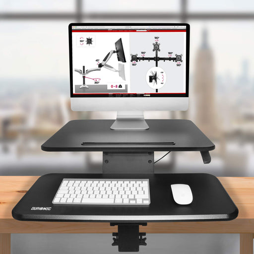 Duronic Sit-Stand Desk DM05D13 | Height Adjustable Office Workstation | 64x44cm Platform | Raises 12-40cm | Riser for PC Computer Screen, Keyboard, Laptop |Ergonomic Desktop Table Converter with Clamp