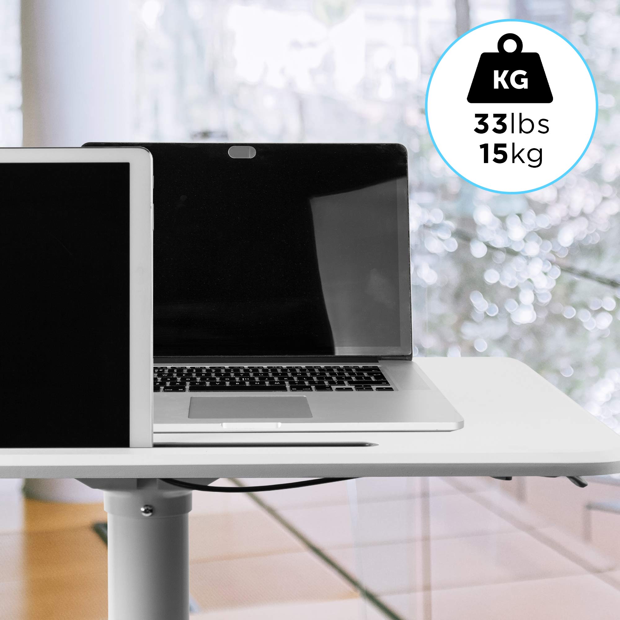 Duronic Sit-Stand Desk WPS77 | White Ergonomic Desk with Tablet Holder | Multi-Use Table for Adults & Children | 71x50cm Platform | Portable with Lockable Wheels | Adjustable Height | 15kg Capacity…