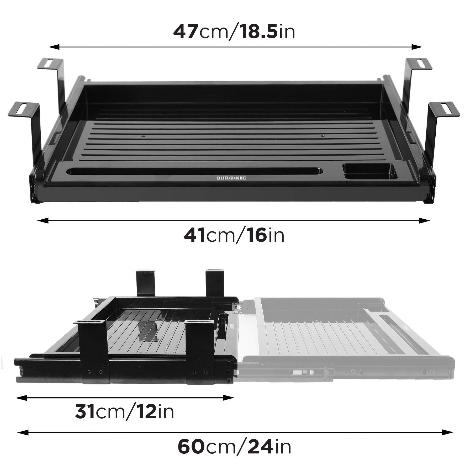 Duronic Keyboard Platform DKTSX2 | Under Desk Drawer for Keyboard and Mouse | Attachable Keyboard Tray | 41x31cm / 16x12in | Ergonomic Workstation Solution | Sliding Pull-Out Tray | Easy Installation