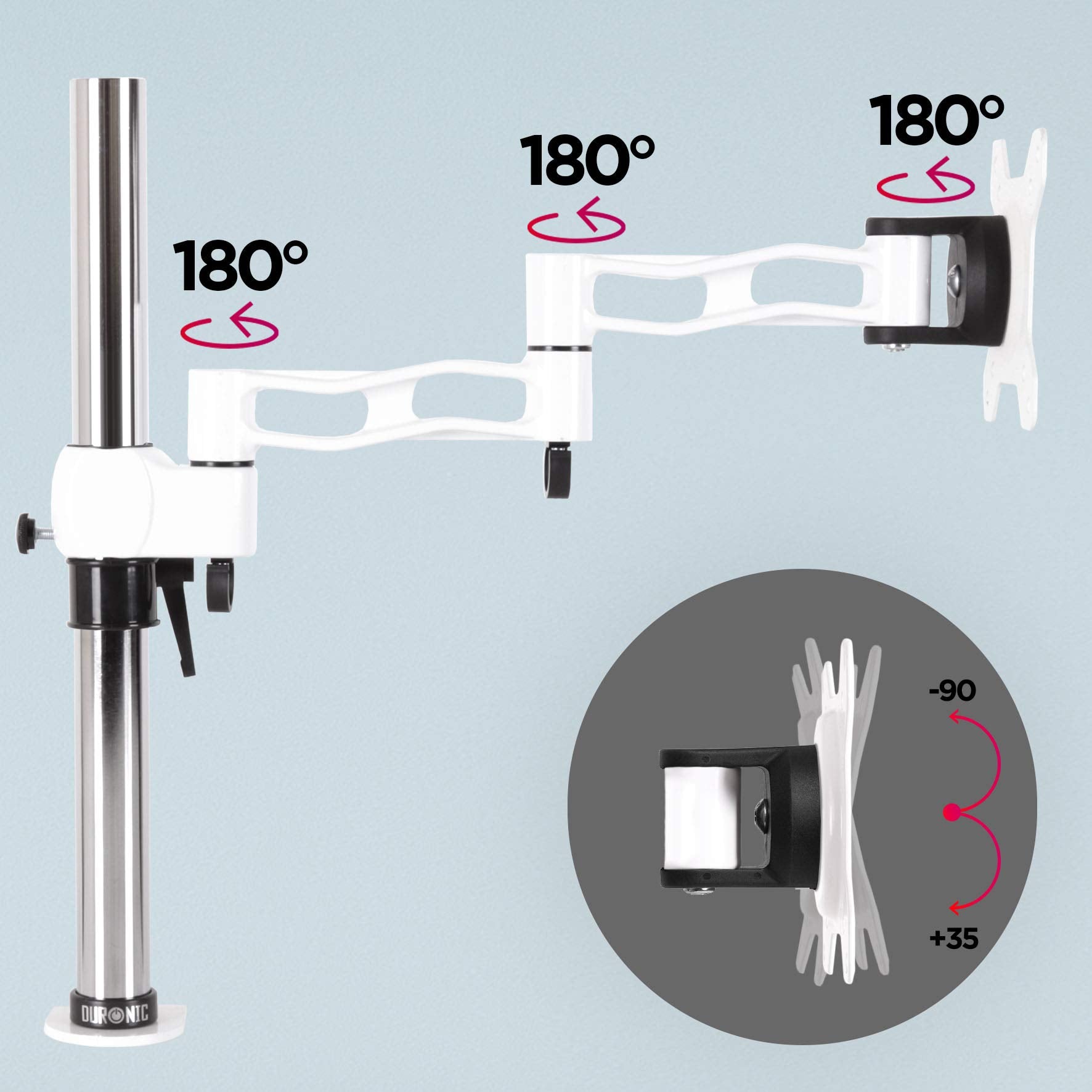 Duronic Single Monitor Stand DM351X3 WE Monitor Arm Riser Mount for 13-27” Computer Screen Height Adjustable Clamp Stands for PC Gaming Work Desk, Home & Office Studio, VESA 75 100
